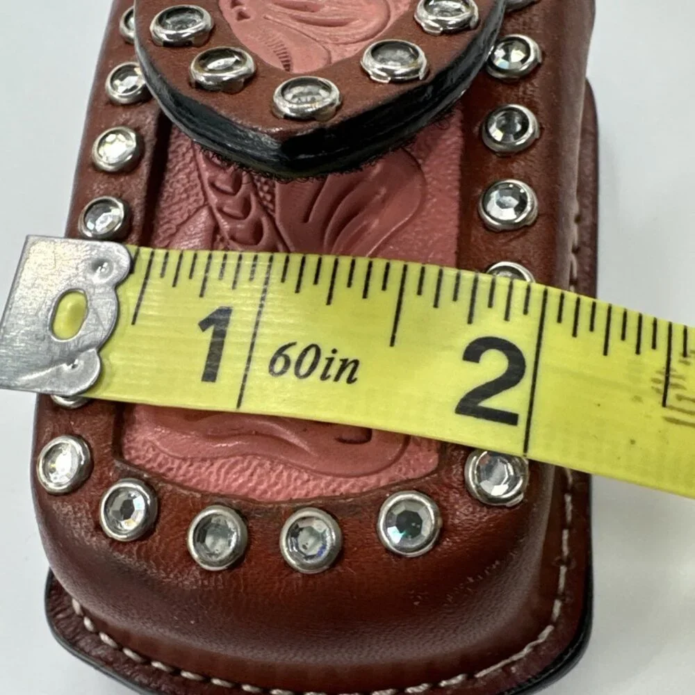 Hilason Hand Tooled Leather Bling Pink Western Cell Phone Case with Belt Clip